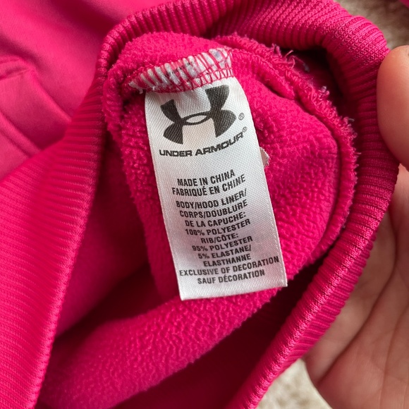 Under Armour Hoodie Womens Pink XS ColdGear Fleece Big Logo Semi-Fitted 1221640 - Picture 8 of 13